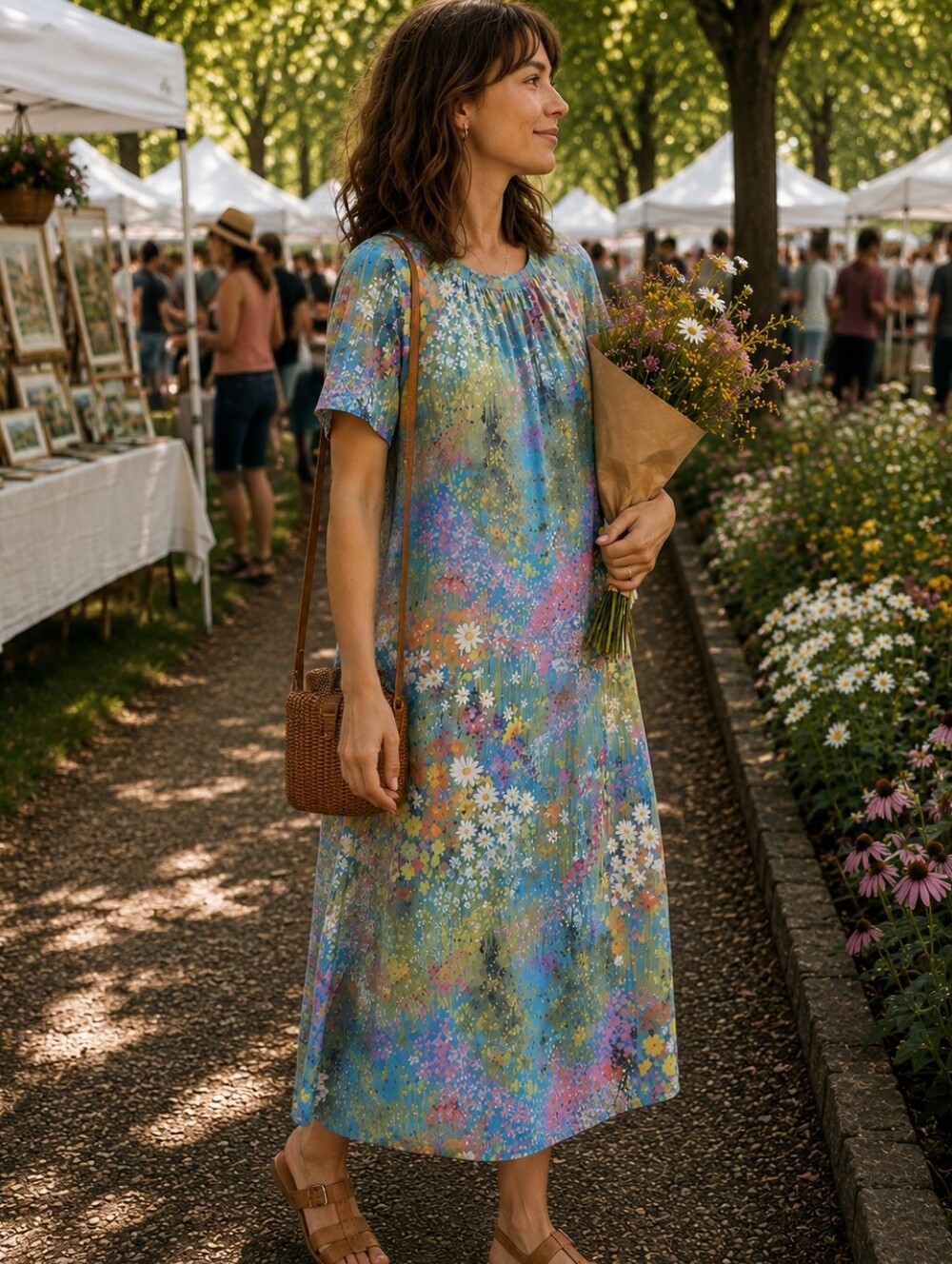 Sandy Gray Vintage Floral Dress Canadian Made Monet Style Stretch Small Medium - Picture 2 of 13